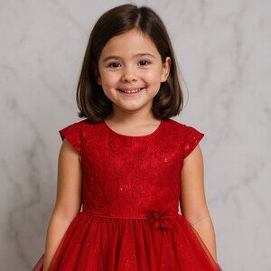 Jona Michelle Gorgeous Holiday Red Dress Layered Bow Tulle Sequin US Size 12